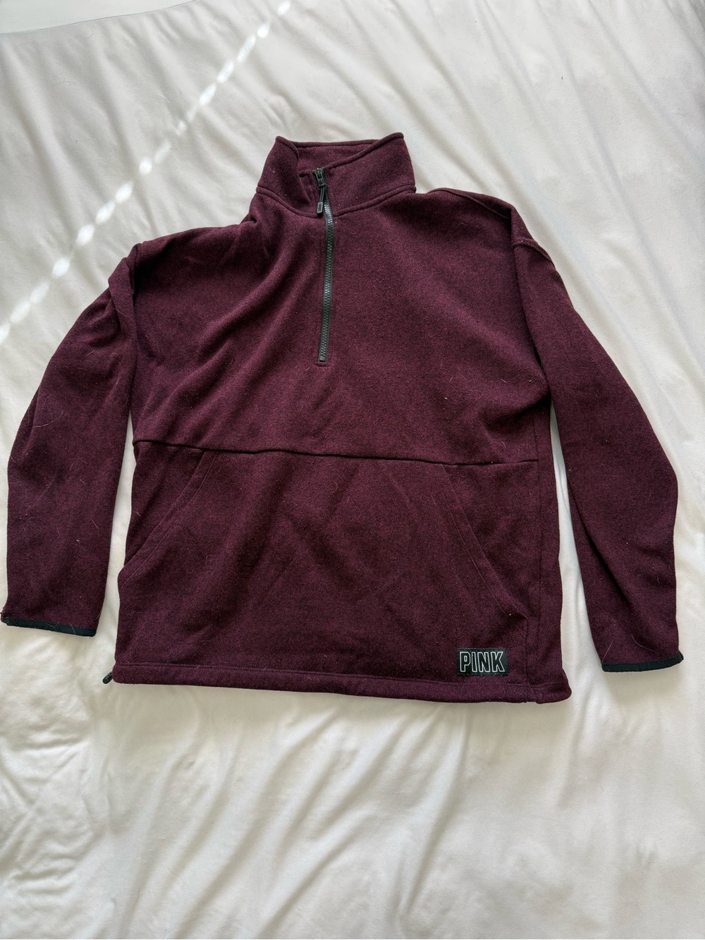 PINK Victoria's Secret Half-Zip Fleece Pullover in Burgundy